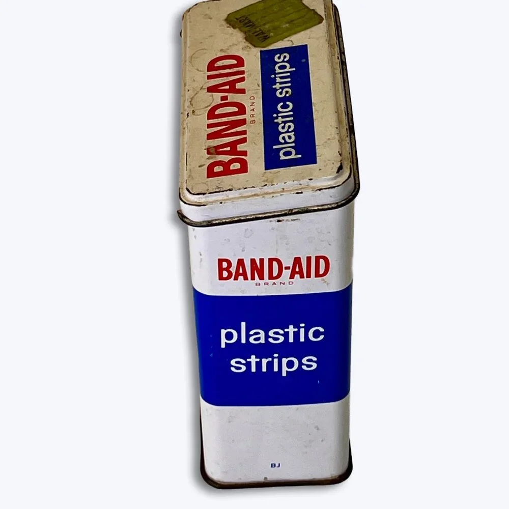 Vintage Band-Aid Tin Box Johnson & Johnson Plastic Strips 1960s Wal-Mart Sticker